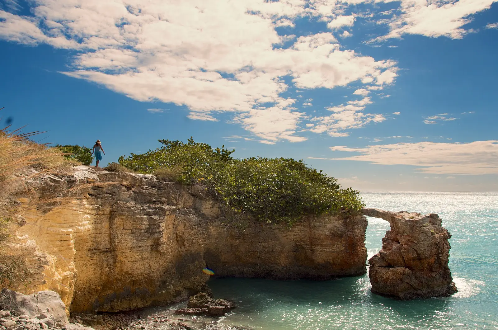 Los Morrillos lighthouse and dry coastal landscape in Cabo Rojo, Puerto Rico