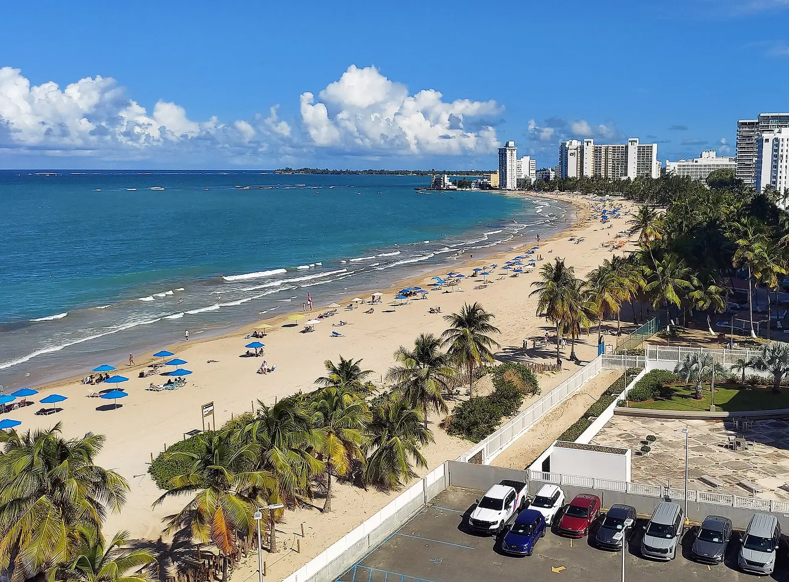 View along Isla Verde beach in Carolina, Puerto Rico