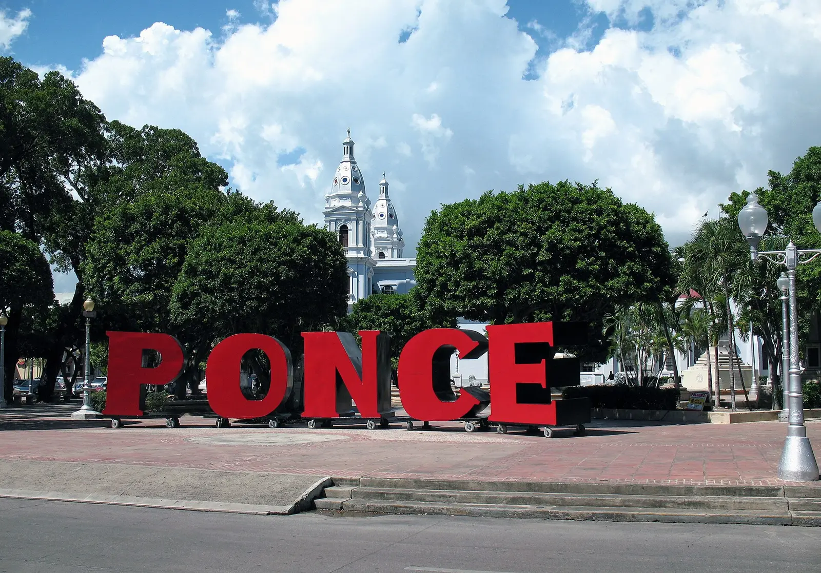Plaza Degetau and cathedral in central Ponce, Puerto Rico